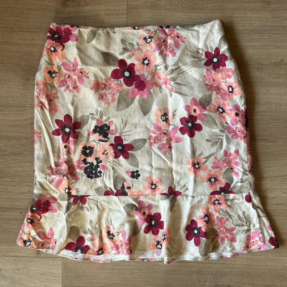 Ann Taylor LOFT Silk Cotton Floral‎ Flounce Hem Skirt